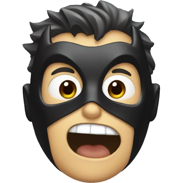 Batman with his mask and a shocked face emoji