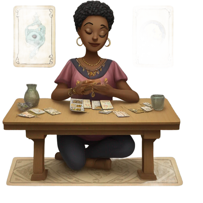 Tarot card reader reading at a table emoji