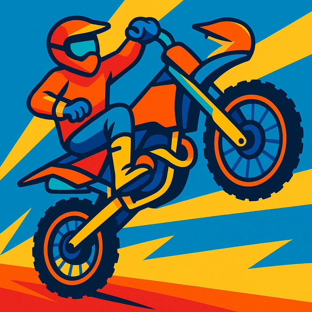 dirtbike on one wheel, energetic illustration, lively, bright colors, dynamic pose emoji