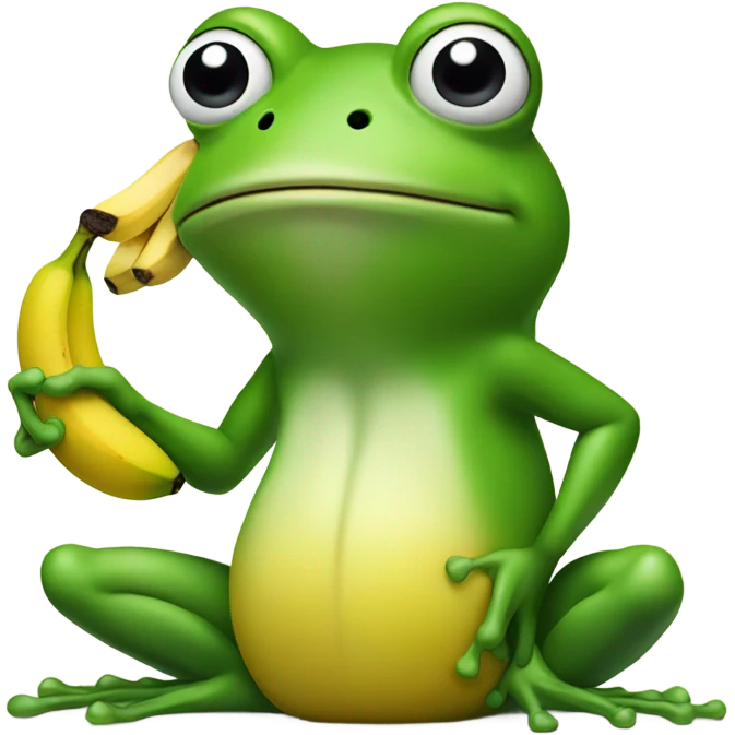 Frog pointing a banana to his head emoji