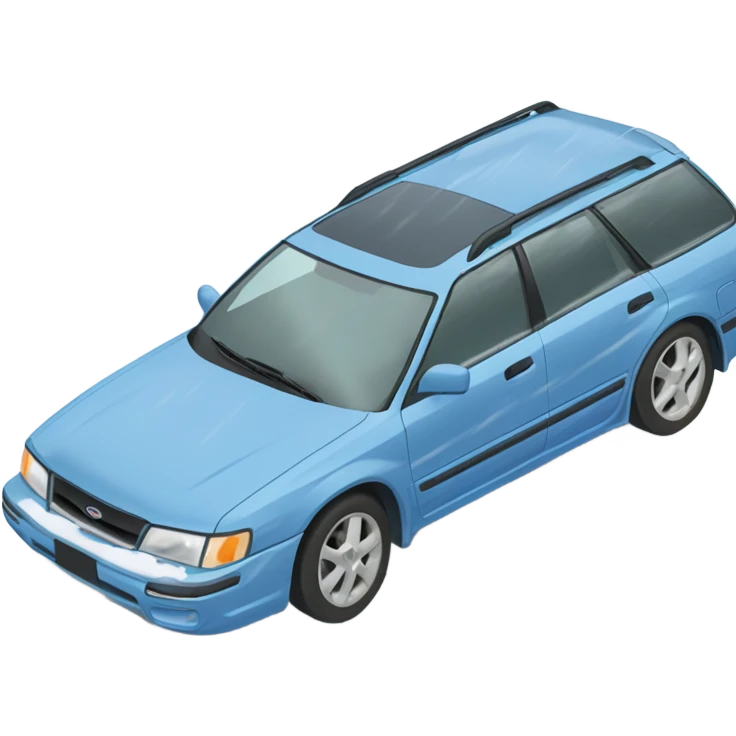 Light Blue 1990 Subaru legacy wagon stuck in a snow filled ditch emoji