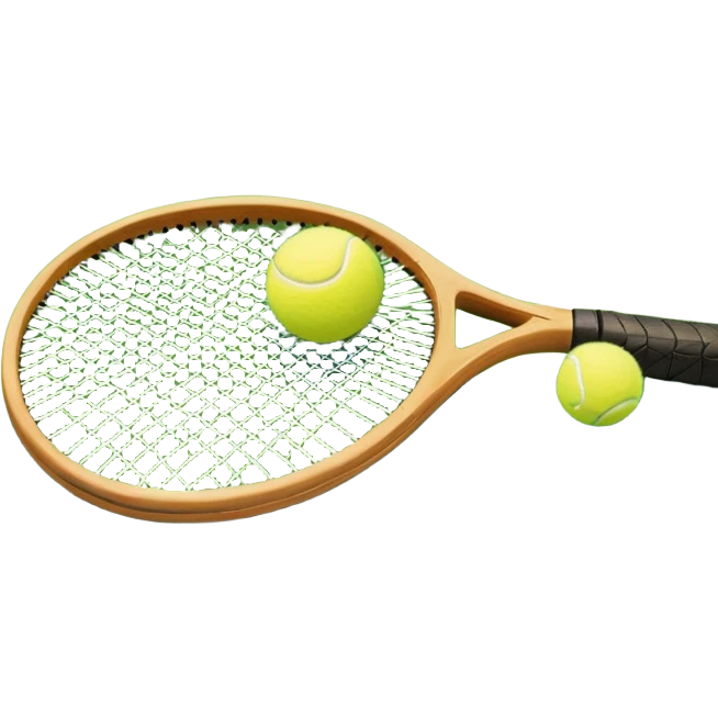 A tennis racket resting on the green grass of a tennis court, with a tennis ball placed nearby and the net stretching across the court. The background captures the fresh, open atmosphere of a traditional grass court, emphasizing the elegance and precision of the sport. emoji