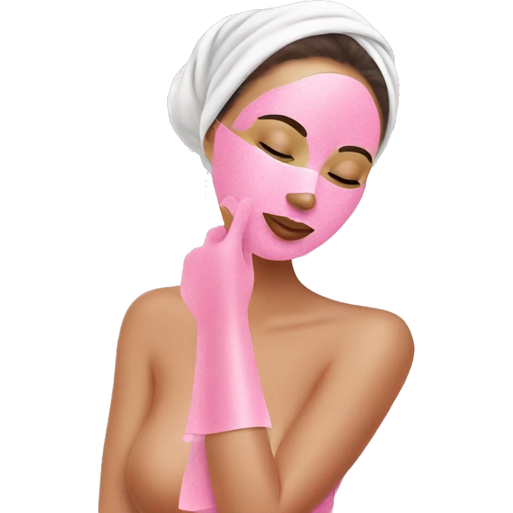 Lady with pink face mask spa beauty full face relaxing emoji