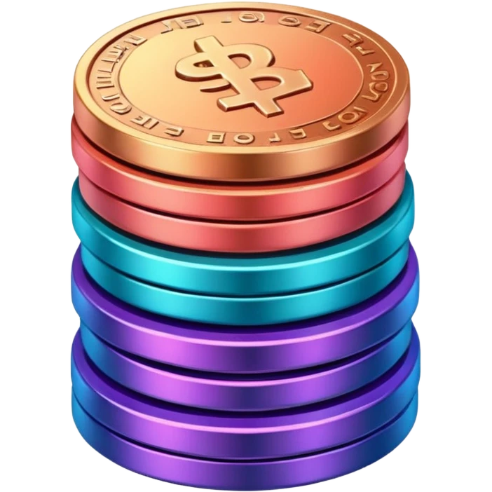 Stack of coins in gradient of turquoise, blue, pink, purple, and coral color emoji