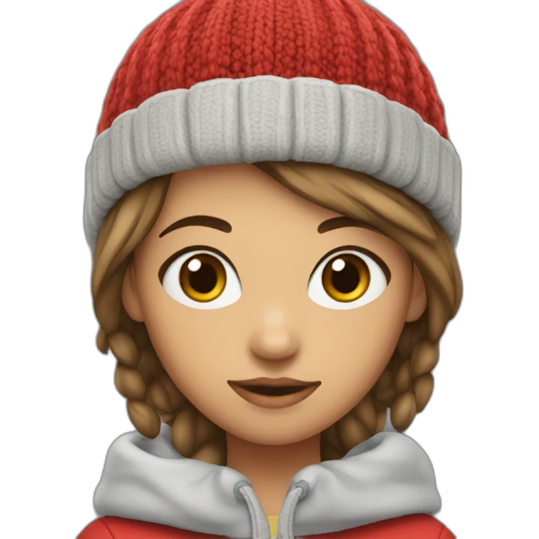 girl wearing red bobble beany emoji