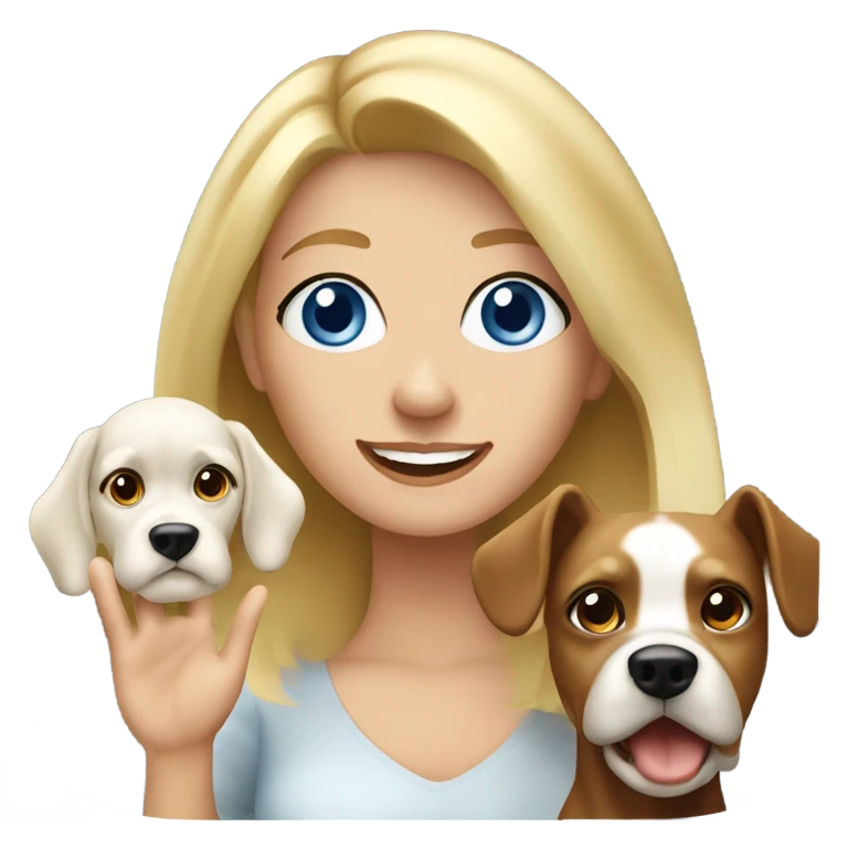 blue eyed blonde lady waving with brown Cockapoos dog emoji