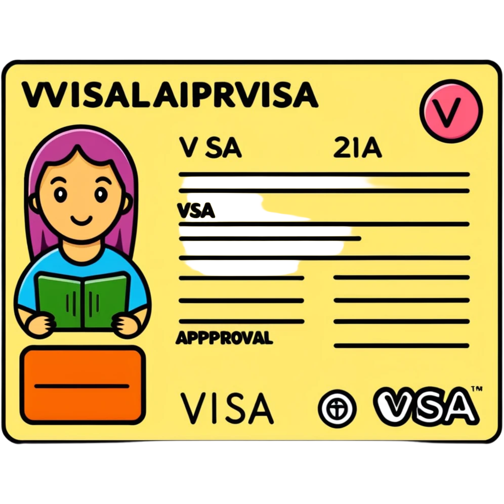 Colorful travel visa with approval stamp emoji