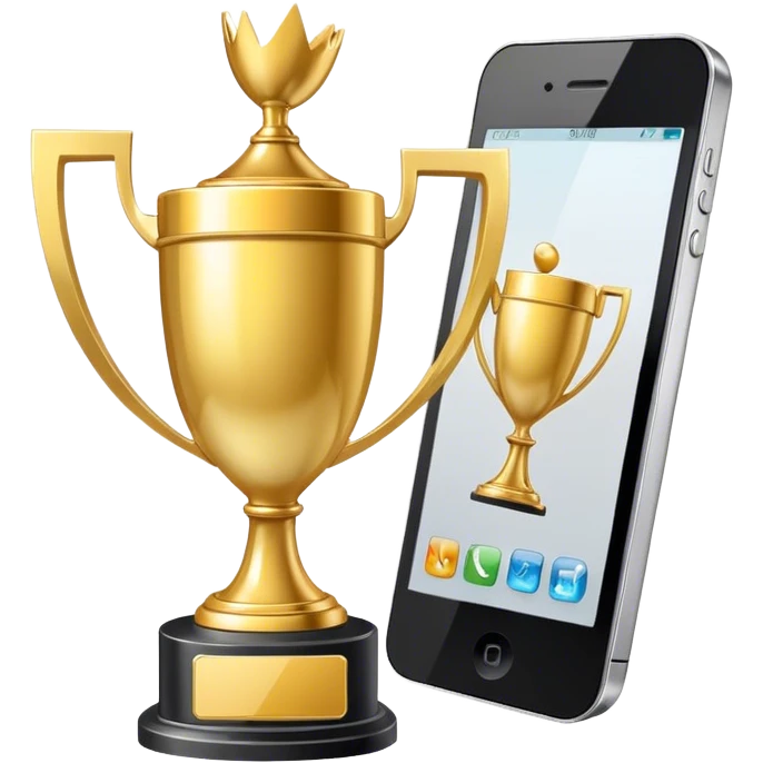 a trophy next to a mobile phone emoji