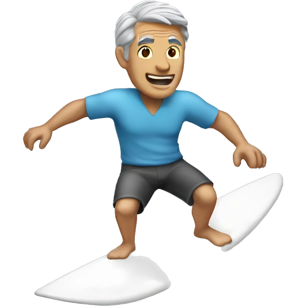 Grey haired man surfing shirt off emoji