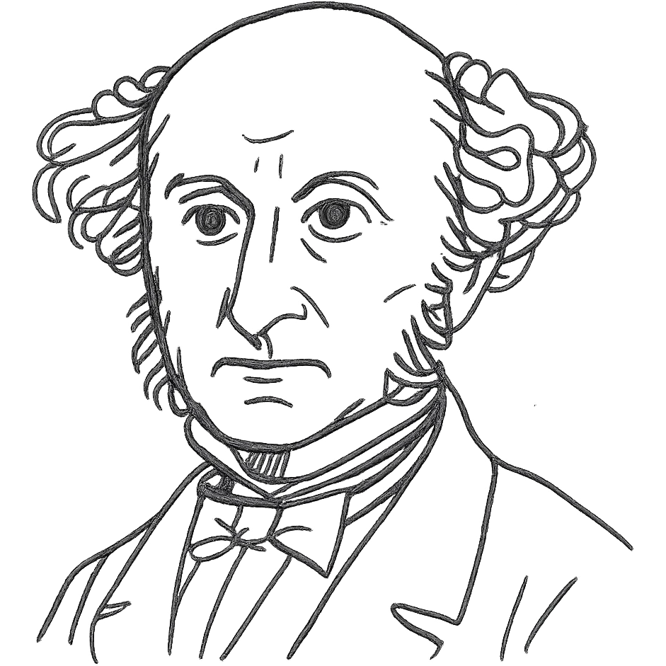 a hand drawn black outline portrait of philosopher John Stuart Mill with similar-sized eyes based a famous portrait of him, with fluffy hair emoji