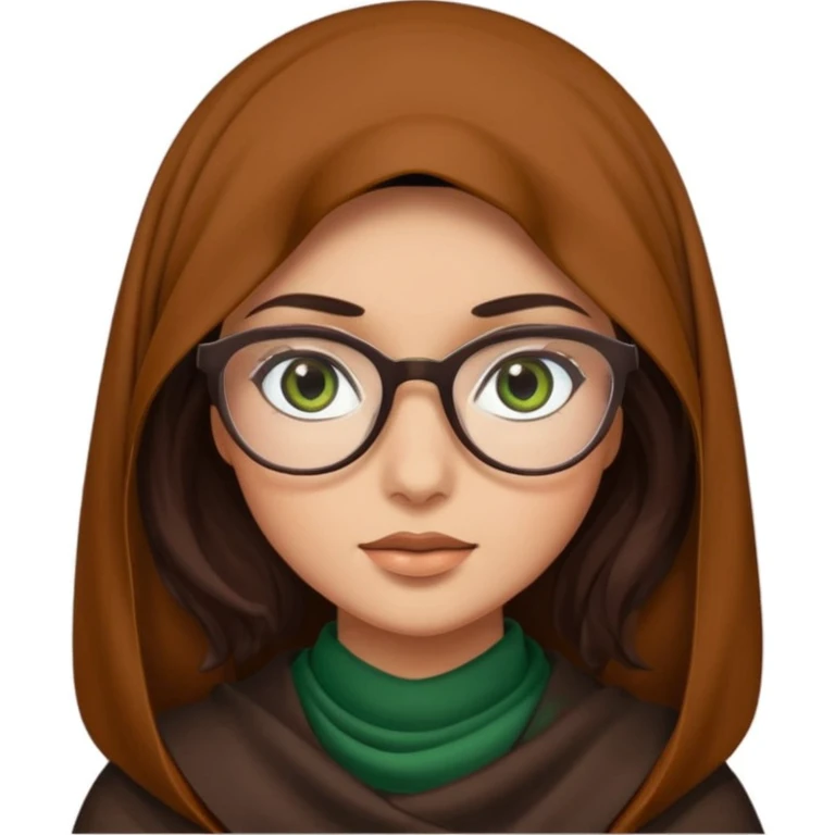 A hijab brunnet girl with glasses and a girl with dark amber waivy hair and green eyes  emoji