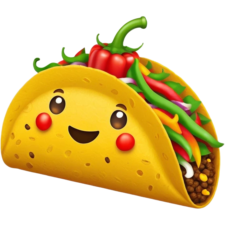 Mexican cuisine humanless avatar in bright style illustration. Taco with peppers, colorful palette, simple shapes, flat design, festive and bold. emoji