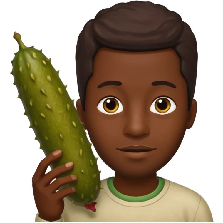 Black man holding a long brown pickle  emoji