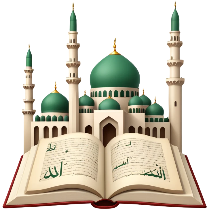 An icon featuring the mosque and the flag of an Arabic-speaking country, symbolizing the Arabic language. The design includes an open book with Arabic script and calligraphy, representing language learning and cultural heritage. Transparent background emoji