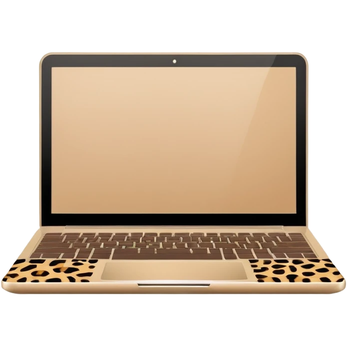 minimal flat emoji of an open laptop with a leopard-print cover, clean vector lines, warm beige and brown tones, modern aesthetic, transparent background, high-quality icon emoji