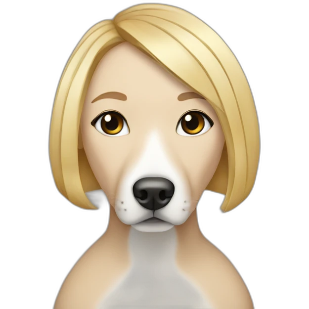 Blond lady with shoulder length bob haircut and a black and white Pitbull emoji