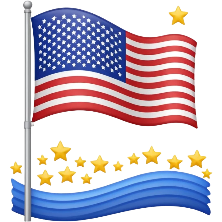 United States flag, simple, bright, gray flagpole, wavy flag, Google emoji style, slight variation in flag wave emoji