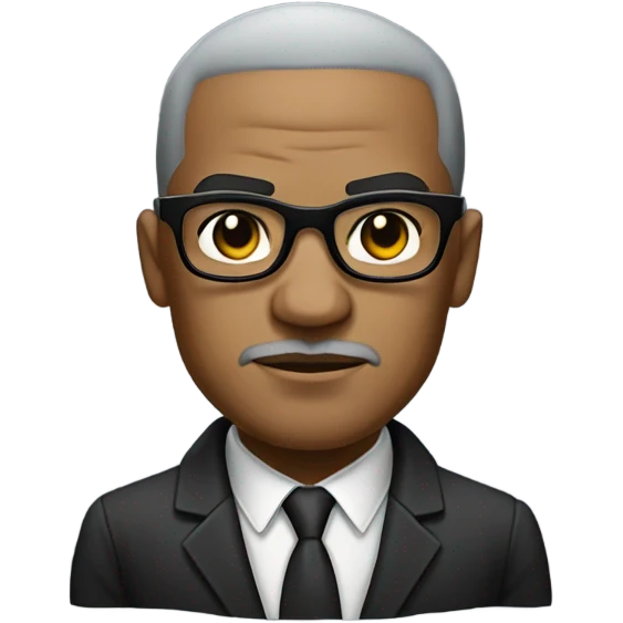 Malcolm x  with small round face and suit and glasses and buzz cut and small black eyes and small gray beard and small black eyes and wrinkled forehead emoji
