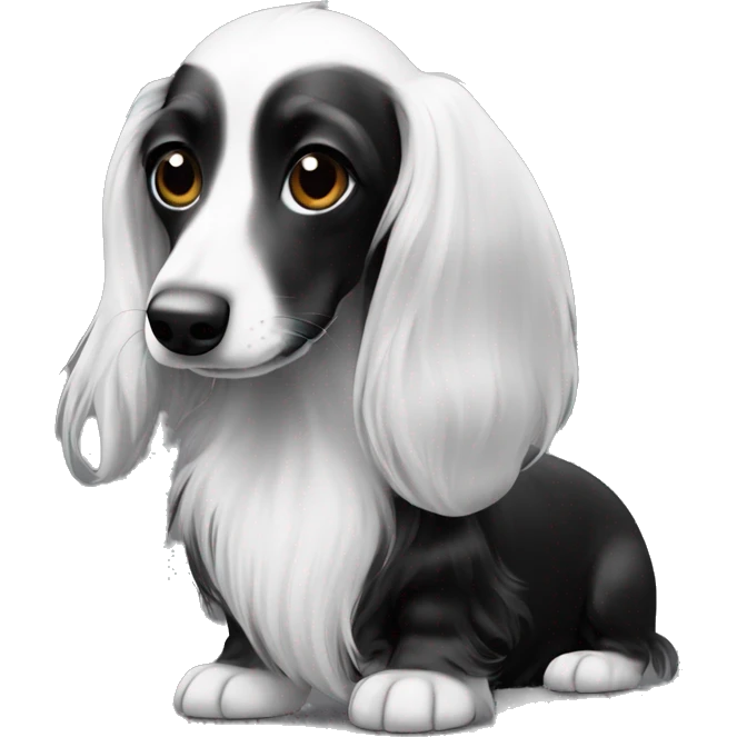 long haired black and white with mainly black on its face only a bit of white on the muzzle dachshund emoji