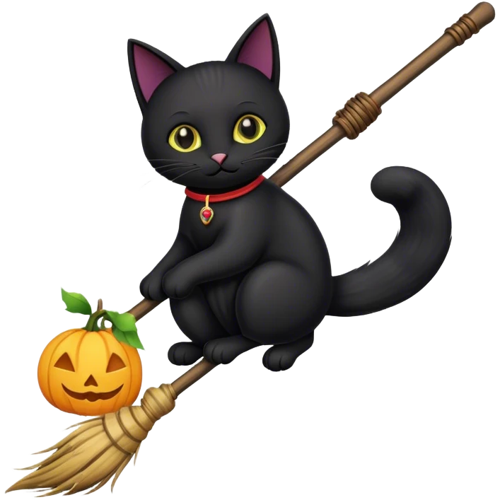 Gato negro en escoba emoji
