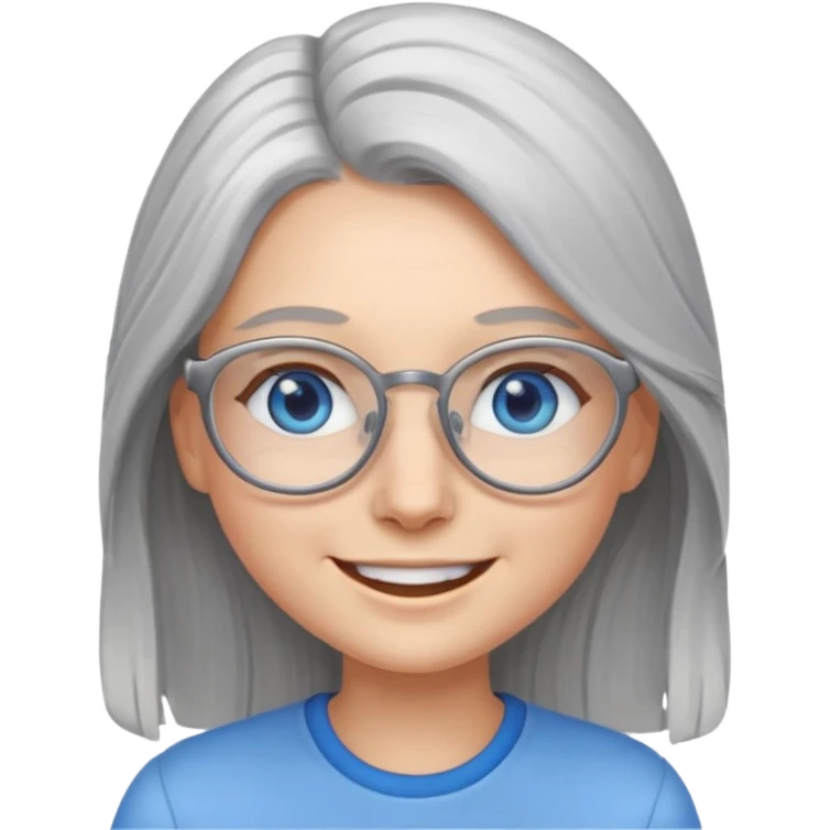 Long Grey haired emoji with blue eyes and glasses female young  emoji