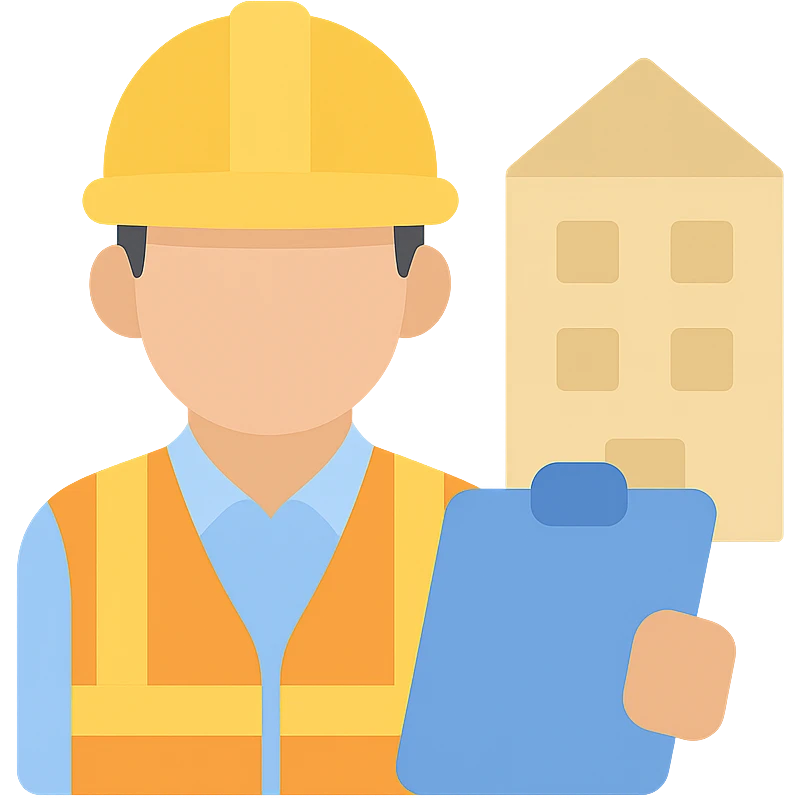 construction project manager clipboard in hand safety vest overseeing a building site flat color style emoji