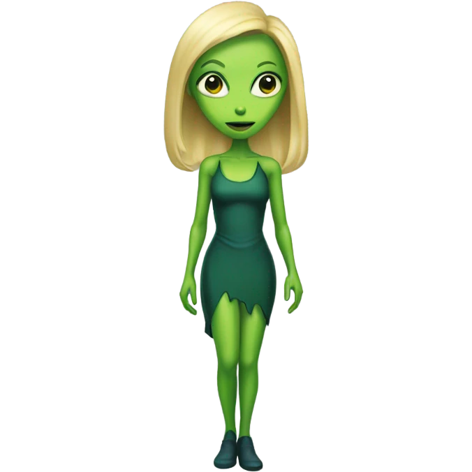 a green alien woman full body,blonde emoji