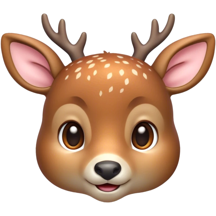Cinematic Cute Deer Portrait Emoji, Head tilted playfully and inquisitively, showcasing a delicate Fur speckled with subtle white spots and gentle earth tones, round, sparkling eyes filled with curious wonder, Simplified yet irresistibly adorable features, highly detailed, glowing with a warm, friendly glow, high shine, affectionate and graceful, stylized with a touch of woodland whimsy, bright and endearing, soft glowing outline, capturing the essence of a mischievous yet loving fawn, so playful it feels like it could skip out of the screen into your arms! emoji