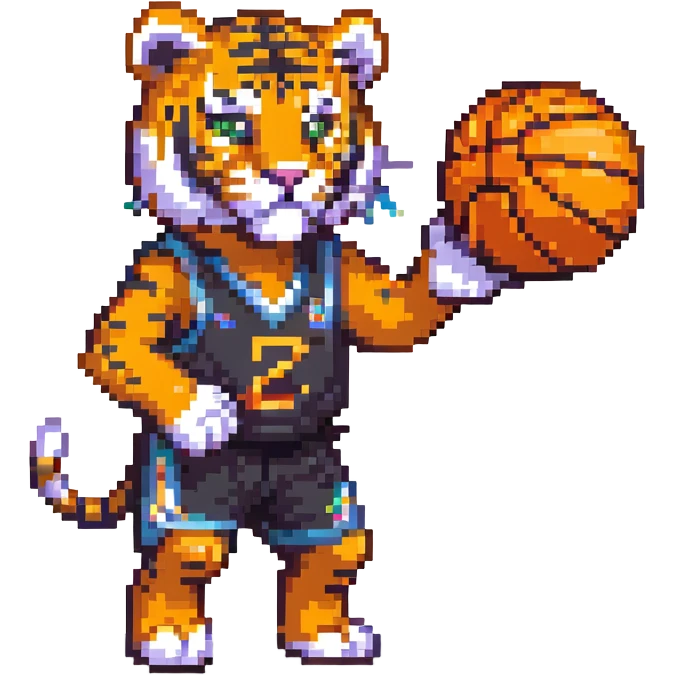 cartoon tiger playing basketball pixel art emoji