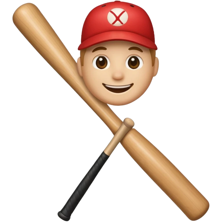Thick wooden stick with a smiling face holding a baseball bat. emoji
