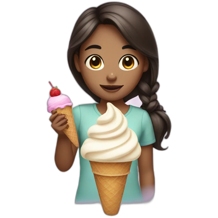 girl with dark hair and brown eye eat ice cream emoji