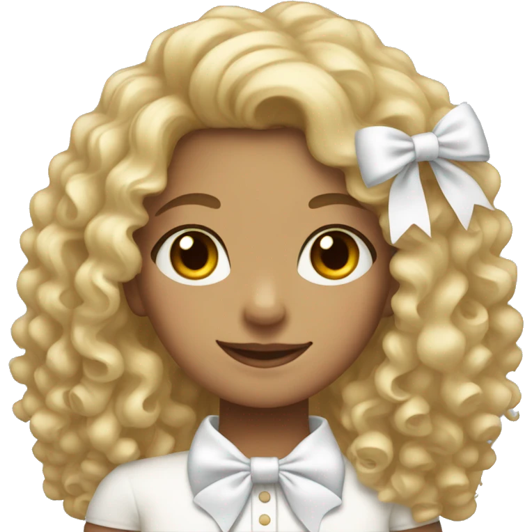 Curly haired blonde girl wearing white bow emoji
