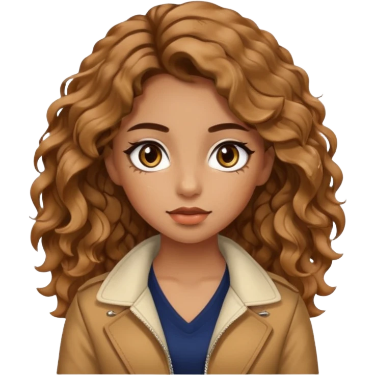 girl with wavy hair, almond shaped eyes, birthmark near her eye, tan, with swag emoji
