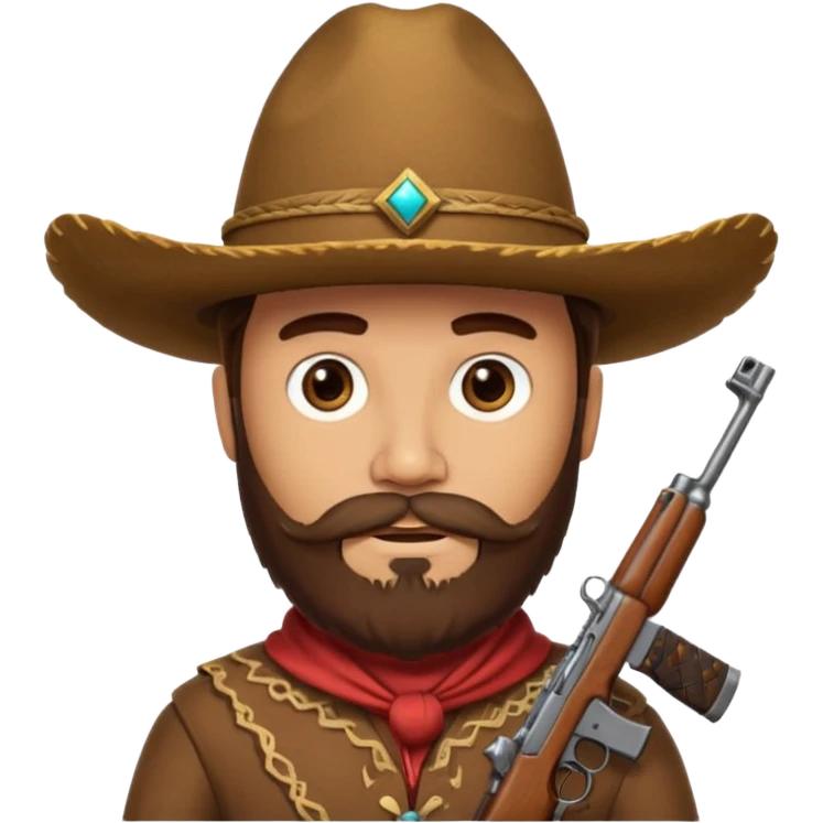  brown cowboy with full beard, sombrero and a ak47 up emoji