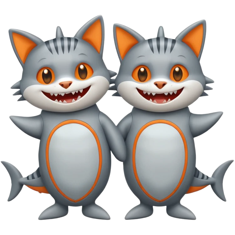 2 happy cats wearing shark costumes emoji