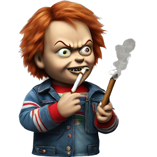 Chucky smoking a rolled cbd blunt emoji