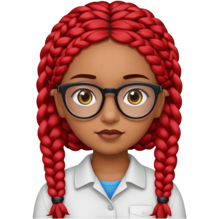 Brown skin Hispanic girl with big brown eyes and black eye glasses, with red braids emoji