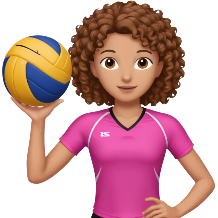 white volleyball  player with brown curly hair & pink outfit emoji
