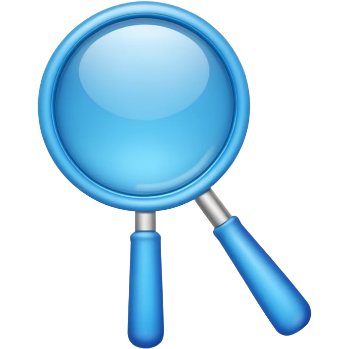 3D blue magnifying glass emoji, smooth rounded shape, glossy plastic, soft gradient, minimal emoji style, clean background emoji