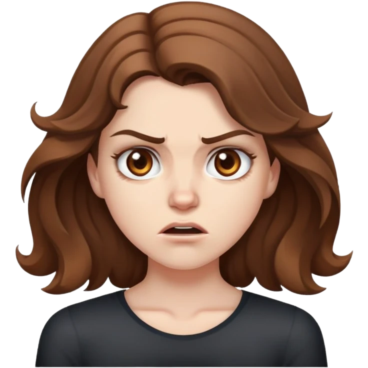 Angry white girl with shoulder length brown wavy hair and brown eyes emoji