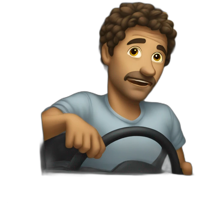 Drunk guy in a cab during 80’s emoji