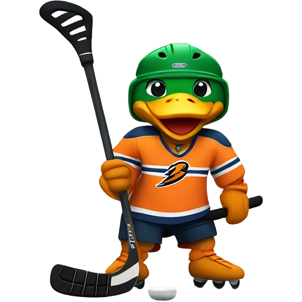 Strong Duck wearing orange jersey playing hockey emoji
