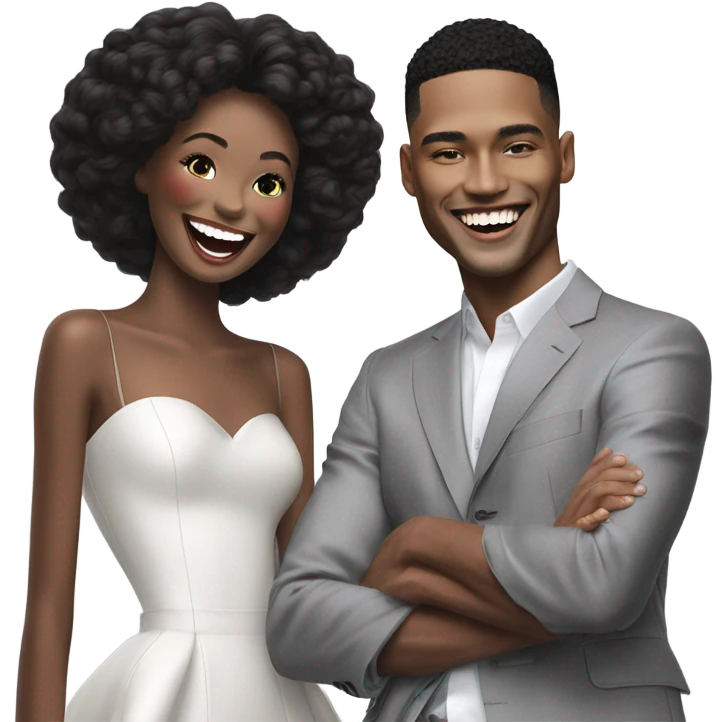 Hyper Realistic beautiful dior model laughing with a handsome male model  emoji