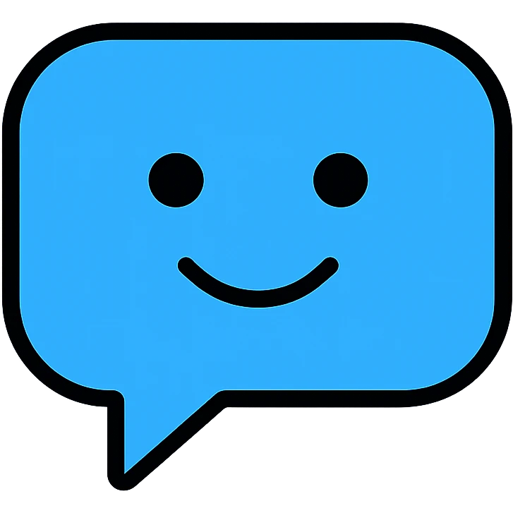 comment emoji with blue speech bubble, simple style, minimal face emoji