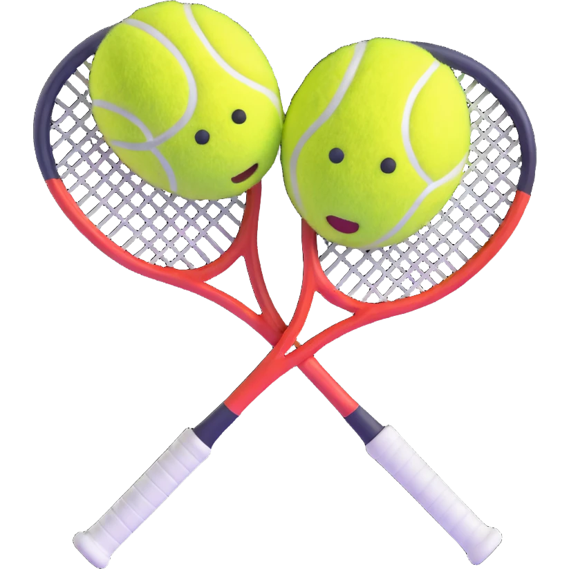 two tennis rackets facing each other with a brain emoji bouncing around between them, playful 3D emoji style emoji
