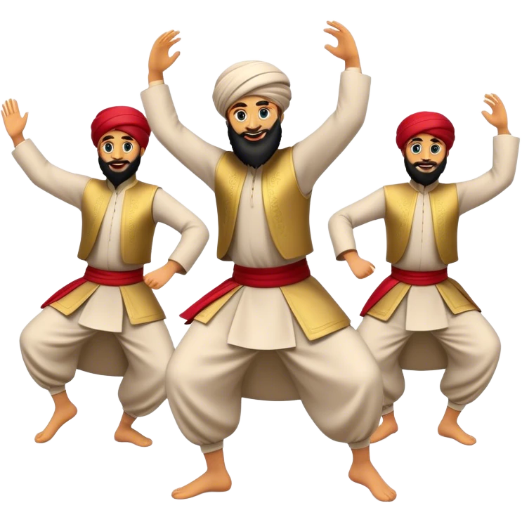 Cinematic Realistic Dabke Dance Emoji, depicted as an energetic traditional Lebanese folk dance with vibrant costumes and rhythmic movements, rendered with dynamic textures and festive natural lighting that captures its communal joy. emoji