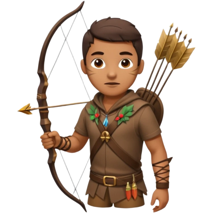 The classic hunter image with a bow and arrow on his back, dressed in brown with some animal made decorations emoji