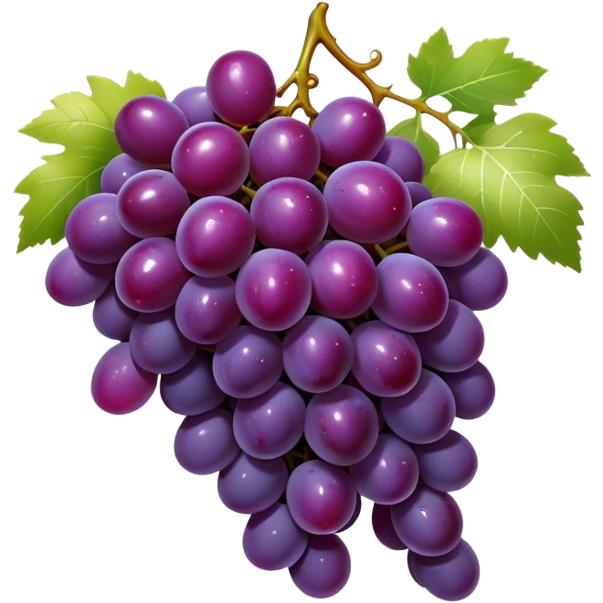 Cinematic glossy purple grapes, plump and dewy, gathered in a beautiful cluster, deep rich hues, ultra-detailed, fresh and juicy, soft glowing light. emoji