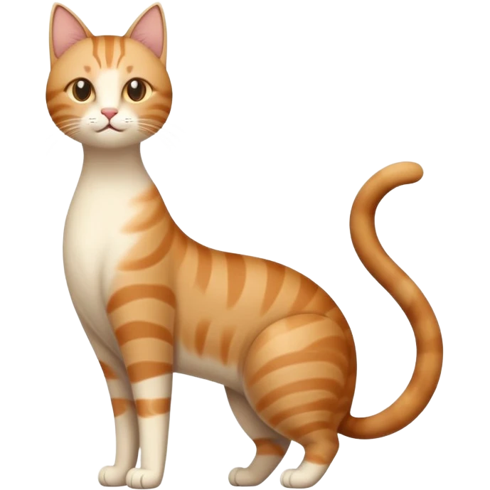 standing cat with tail raised, soft brown and beige colors, friendly calm expression, natural pose, warm lighting, flat illustration emoji