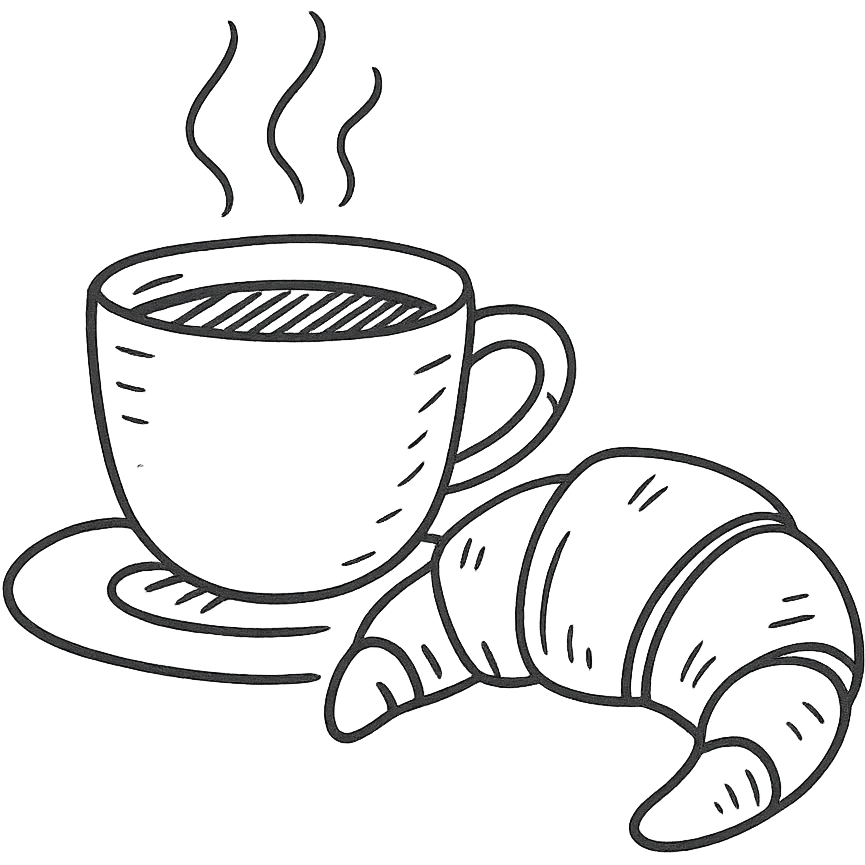 coffee and croissant, hand drawn icon with no fill emoji